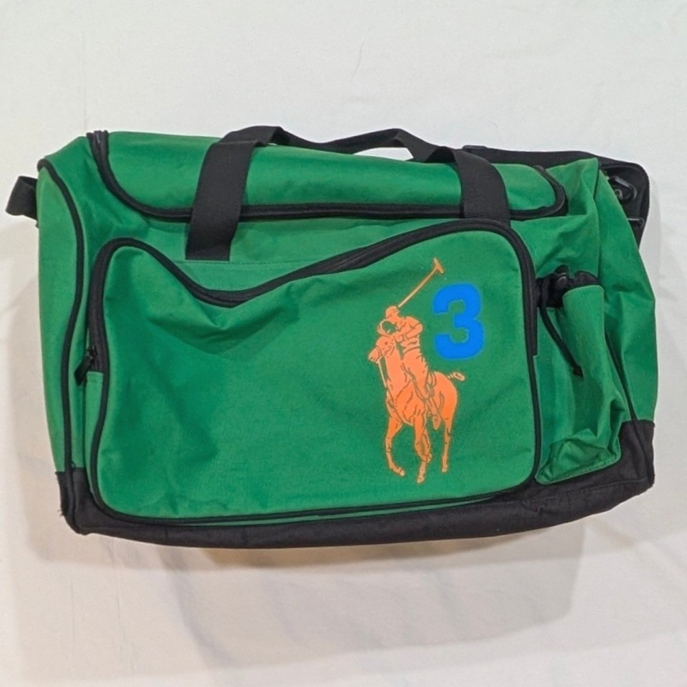 Polo Ralph Green Black Duffel Bag Big Pony 3 Logo Travel Gym